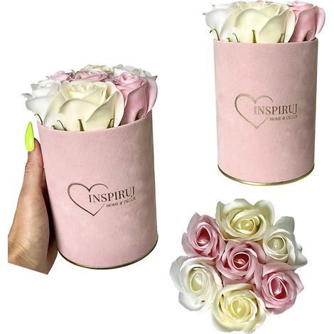 Flowerbox Inspiruj - Scatola rosa con rose di sapone - n. 12 Mix rosa chiaro (1/5)