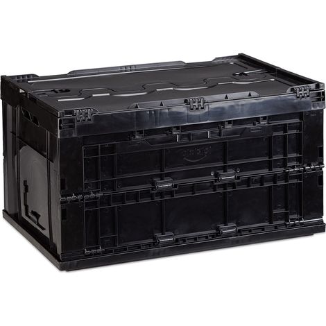 Boîte pliable couvercle caisse de rangement plastique coffre transport 60 litres 60x40x32 cm, noir, 39,5 x 58,5 x 32,5 cm (1/5)