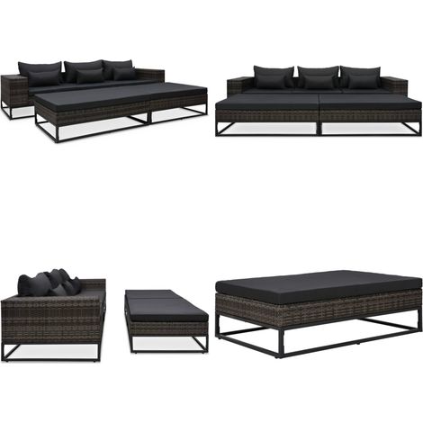 Set Divani da Giardino 5 pz con Cuscini in Polyrattan Grigio - Divano angolare - Divano centrale