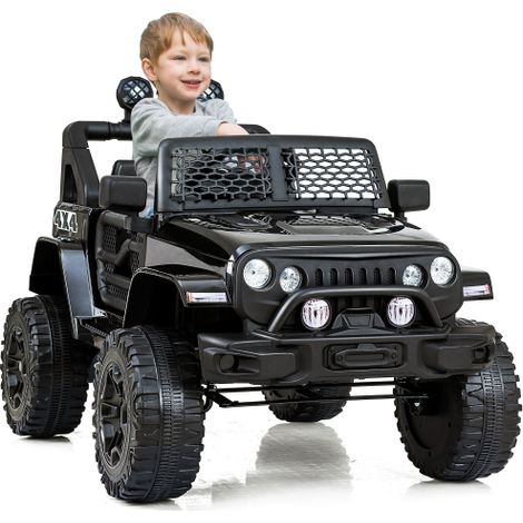 Voiture électrique enfant, 2 sièges pour enfants avec télécommande 2,4G, with klaxon, feux avant. Véhicule 12V pour enfants de 37 à 95 mois (Noir), KINSI (1/5)