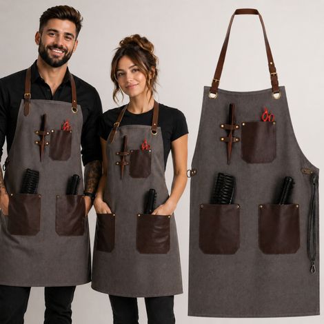 Grembiule da barbiere professionale in pelle con tasche per il taglio dei capelli. (1/5)
