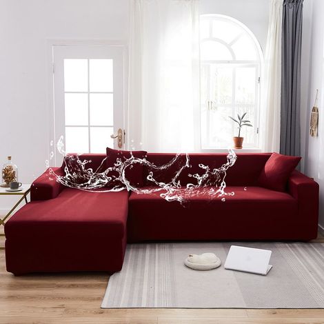 Housse de canapé extensible imperméable en microfibre, couleur bordeaux, protection anti-poussière et anti-taches, pour canapé d’1 place (90–140 cm), sans housse pour coussins
