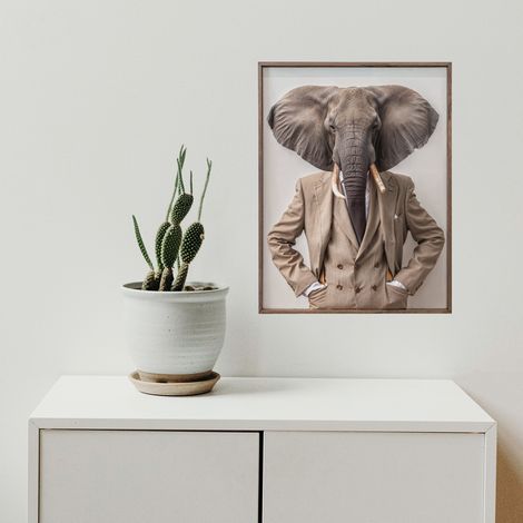 Sticker décoratif, trompe l'oeil portrait d'un éléphant élégant, en costume, 68 cm X 48 cm (1/5)