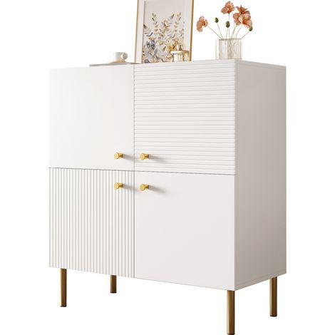 Buffet Blanc Meuble de Rangement Moderne en MDF Pieds en Acier pour Salon Entrée Chambre 80 x 36 x 90 cm (1/5)