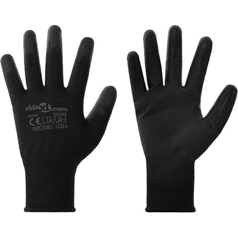 vidaXL Arbeitshandschuhe, 24 Stück, Schwarz, Größe 10/XL, Polyester (1/5)