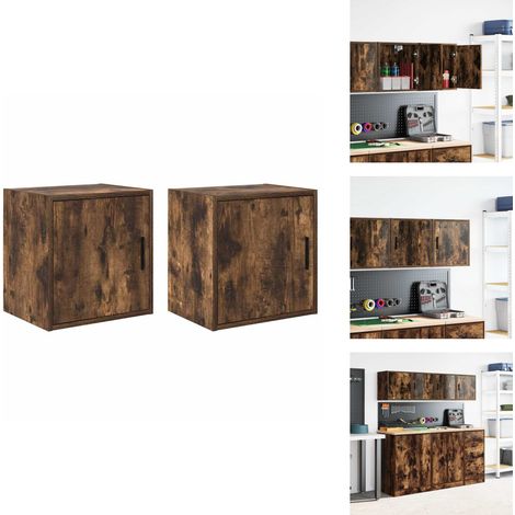 Garagen-Wandschränke 2 Stk. Räuchereiche Holzwerkstoff - Garagen-Wandschrank - Garagen-Wandschränke - Schrank - Garagen-Lagerschrank (1/5)