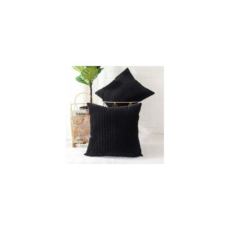 Coussin et housse de coussin Rayé Noir Lot de 2, Velours Côtelé Doux Décoratif Carré Housse de Coussin Housses de Coussin Taie d'oreiller, Décorations de Maison pour Canapé Canapé Lit Chaise 45x45 cm (1/4)
