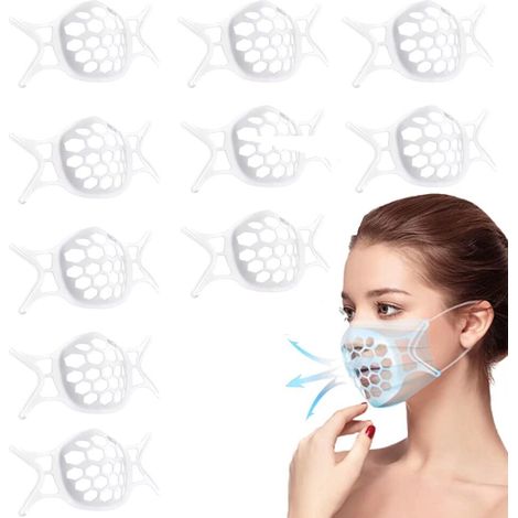 Cadre de support interne en silicone 3D pour masque,Créer plus d'espace Respiratoire, Réutilisable et Lavable pour Bureau, Hôpital, Usine, Extérieur（blanche 10Pcs）