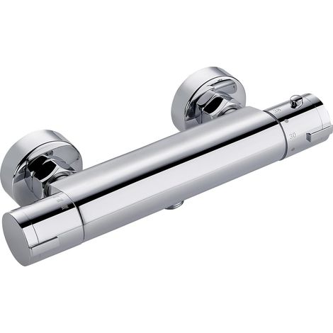 Mitigeur Douche Thermostatique, Robinet Douche avec bouton de sécurité 38°c, Mitigeur Thermostatique bain Douche, rond, chromé (1/5)