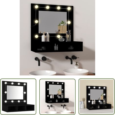 The Living Store Spiegelschrank mit LED Schwarz 60x31,5x62 cm - Spiegelschrank - LED-Spiegel - Badezimmermöbel - Kosmetikschränkchen - Make-uptisch (1/5)