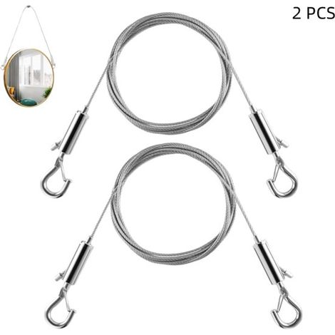 Confezione da 2 corde regolabili in acciaio inossidabile, 1 m x 1,5 mm, per appendere oggetti artistici, vestiti e vasi di fiori. (1/5)