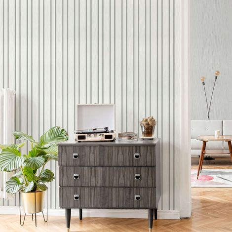 White Grey Stripe Wallpaper Silver Metallic Effect Non-Woven Spotlight Erismann (1/5)