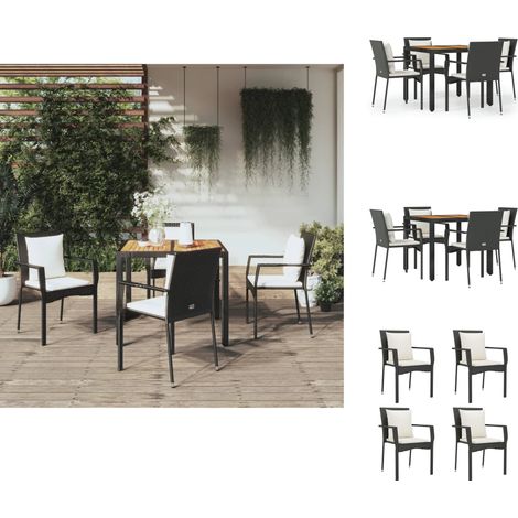 Gartenmöbel-Sets - Living 5-tlg. Garten-Essgruppe mit Kissen Schwarz Poly Rattan (1/5)