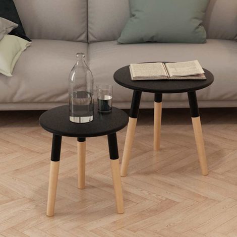 Ensemble 2 tables d’appoint en bois de pin massif et MDF noir - PANGIVO (1/5)