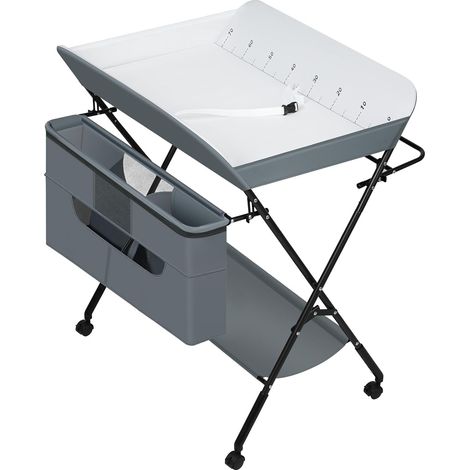 Woltu – Table à langer pliable et portable pour bébé – Tissu Oxford imperméable – Hauteur réglable 95-101 cm – Roulettes antiabrasives – Panier de rangement