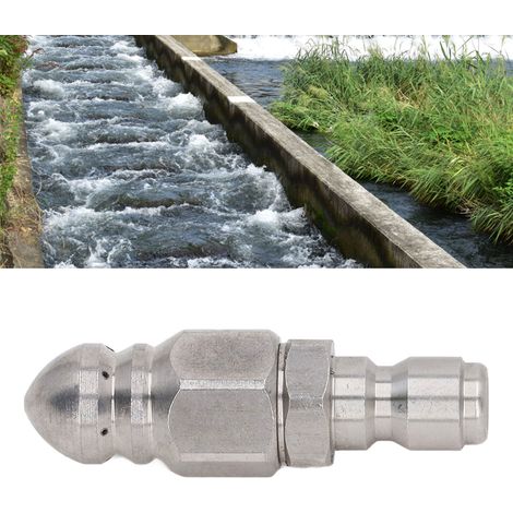 Buse de vidange pour nettoyeur haute pression 5000 PSI, mini buse de vidange compacte et durable, tuyau de vidange haute pression, petit embout - 1 trou avant, 6 trous arrière (1/5)