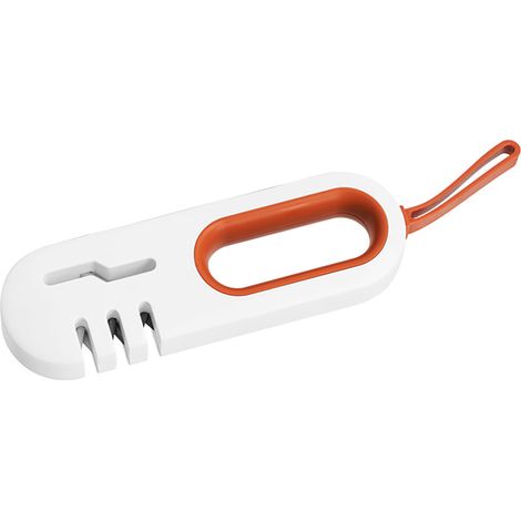 4-in-1 Küchenmesserschärfer mit rutschfestem Griff, Messer- und Scherenschärfwerkzeug mit Hakenband, Weiß-Orange, arbeitssparend (1/5)