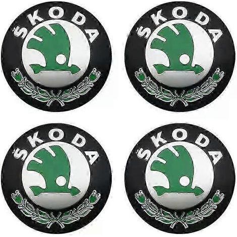 Quatre enjoliveurs centraux de roue de voiture de 56 mm, cache-jantes, autocollants de logo et accessoires, compatibles avec Skoda. (1/2)