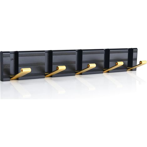 CCYKXA Wall Mounted Coat Rack with 5 Folding Hooks, Black Gold Modern Space Saving Wall Mounted Coat Rack, Space Aluminum Material, Heavy Duty Coat Rack for Towels Clothes Hats (1/5)