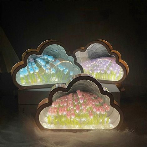 Veilleuse miroir tulipe nuage, lampe de table LED tulipe, rose (1/5)