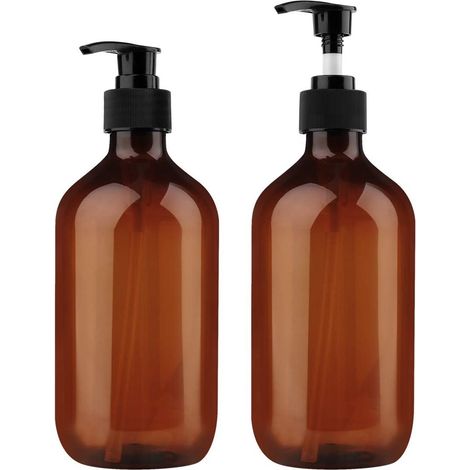 Distributeur de savon rechargeable en plastique PP5 marron avec pompe - 500 ml - Marron - Lot de 2 (1/5)