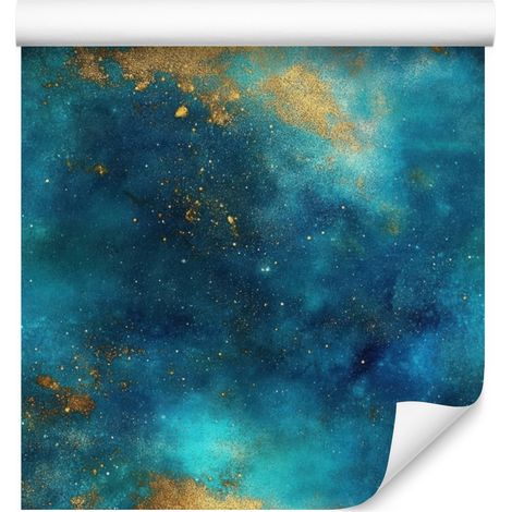 Papier peint aquarelle galaxie turquoise, bleu marine et bleu 50x1000 cm (1/5)