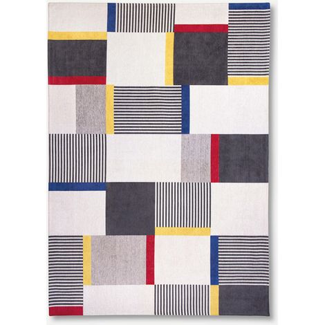 DESIGN NEW YORK - TAPPETO GALLERY ART ASTRATTO - Prodotto in Belgio - Tessuto piatto jacquard meccanico - Rifinito a mano - Antiscivolo naturale - 100% cotone - Fantasia - 100 x 140 CM (1/5)