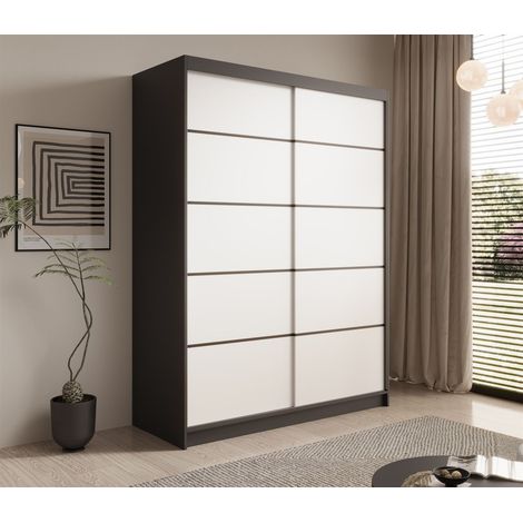Schiebetürenschrank Schrank CALNT Schwarz- Weiß matt 150x200x58 cm (1/4)