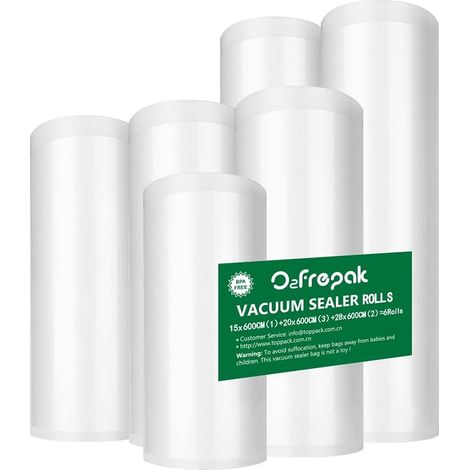 6Rouleau15x600cm(1)et20x600cm(3)et28x600cm(2)Rouleau Sacs Pour Machine Sous Vide Alimentaire,sans BPA et Sac de Congelation Sous Vide,Compatible Avec n'importe Quelle Scelleuse Sous Vide (1/5)