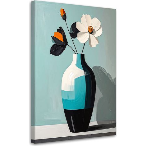 Stampe su Tela, Un fiore bianco con una farfalla in un vaso decorativo turchese. - 40x60 (1/2)