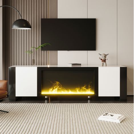 Meuble tv rangement cheminée électrique 165 noir blanc OKMYHOME (1/5)