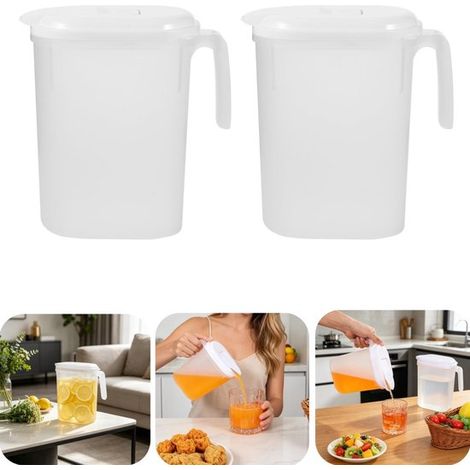Carafes d'eau froide lot de 2 de 1800 ml - pichets à couvercle clapet avec filtre et graduations, blanc (1/5)