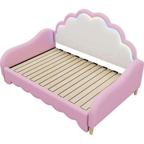 Letto banquette 140 x 200 cm in PU e MDF, rosa, testiera con LED (1/5)