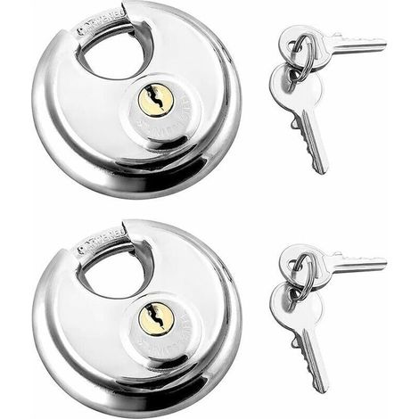 Lot de 2 Cadenas avec Manille en Acier Inoxydable Verrouillage du Disque 2 Clés , Cadenas Extérieur Cadenas Résistant aux Intempéries (1/4)