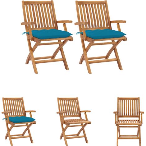 Terrassenstühle - vidaXL Gartenstühle 2 Stk. mit Hellblauen Kissen Massivholz Teak - Gartenmöbel (1/5)