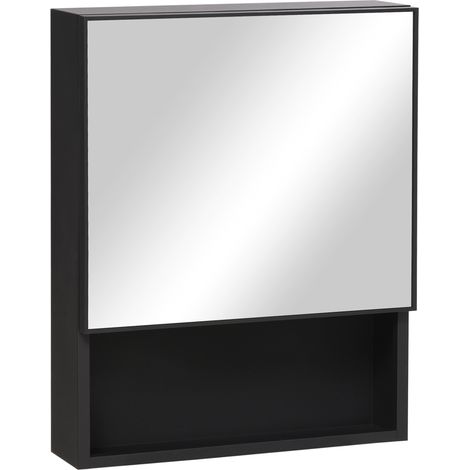 Badezimmerschrank mit Spiegel aus Edelstahl, Schwarz, 46 x 13,5 x 58 cm (1/5)