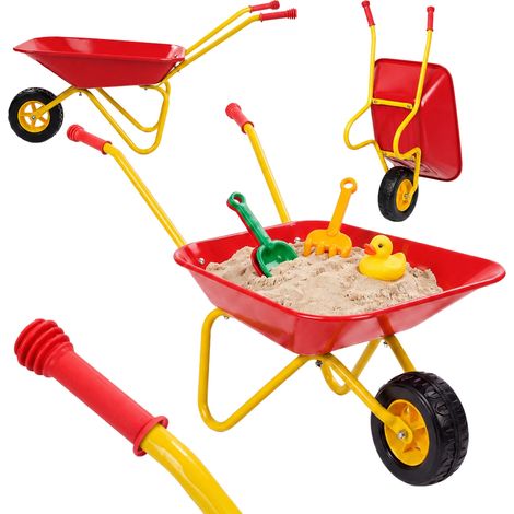 Relaxdays Children's Wheelbarrow, Ergonomic Grip, HxWxD: 43 x 74 x 36 cm, Metal, Plastic, Kids' Garden Tool, Red (1/5)