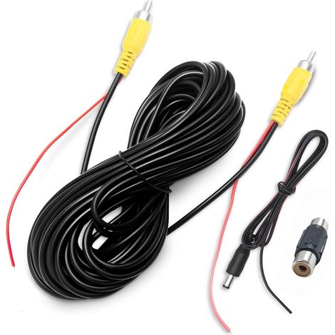 Câble Caméra de Recul 10M, RCA Cable d'Extension Double Blindage avec Adaptateur Femelle-Femelle et Câble d'Alimentation DC 1,2M câble vidéo rca pour Connecter Moniteur, Voiture, Camion (1/5)