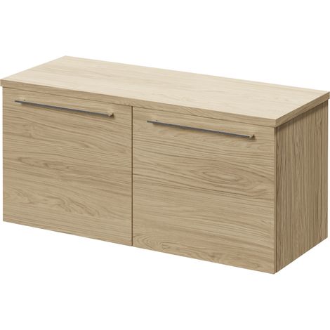 Napoli 390 Light Oak 1000mm Wall Mounted 2 Drawer Vanity Unit for Countertop Basins - 1000mm - Chrome 320mm Handle