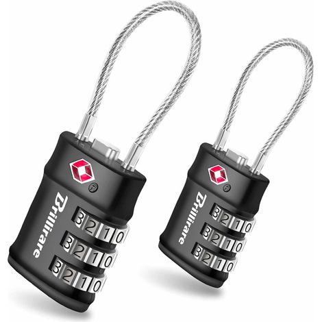 Lot De 2 Cadenas, Serrure à Combinaison à Long Câble de Voyage, Résistant Aux Intempéries Valise Avion Serrures à Bagages à 3 Chiffres pour Extérieur Camping Casier-Noir (1/5)
