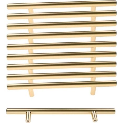 Oomom Set mit 10 Küchentürgriffen, 128 mm Mittenabstand, für Schranktüren, Schubladen und Schlafzimmermöbel, gebürstete Goldoberfläche, schlichter nordischer Stil. (1/5)
