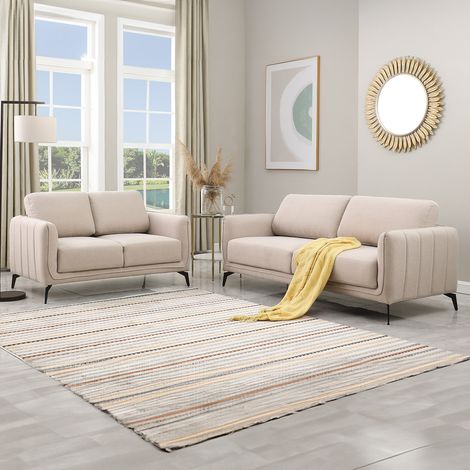 OSLO MODERN SCANDI STYLE FABRIC LIVING ROOM 2+3 SEATER SOFA SET BEIGE