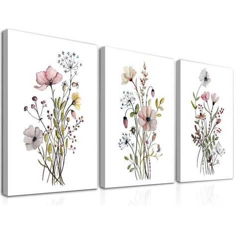 Wandkunst 3 Stück Leinwand Blumendrucke 12x16 Zoll Wildblume Gerahmt (1/5)