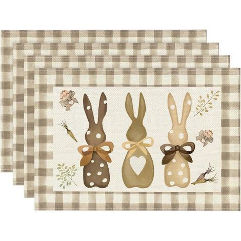 Décorations de Pâques Pâques 2024 Sets de table vintage Joyeuses Pâques Sets de table printaniers de Pâques Décorations de table vintage Lapin et poussin Set de table de Pâques (1/4)