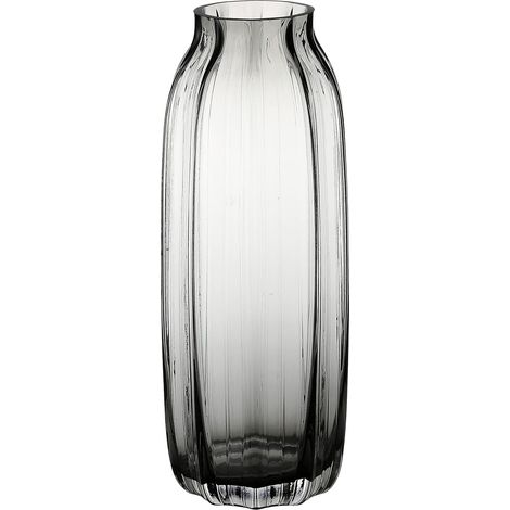 Vase en Verre Noir et Gris pour Fleurs, Haut en Forme de Bourgeon Gris foncé, H 32 cm, Design Simple rayé pour décoration de Sol de Maison, décoration de Ferme, Centre de Table, Table Basse (1/5)