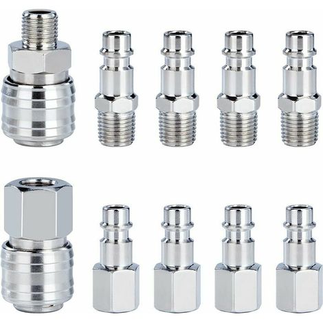 Raccord Rapide Pneumatique - 1/4" BSP - Pour Compresseur Air et Outils Pneumatiques - Kit 10 Pièces (1/5)
