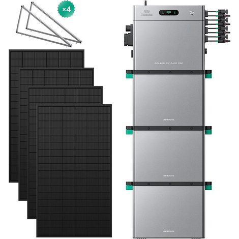 Zendure SolarFlow 2400 Pro - Batterie Solaire 2400W AC, PV 4800W, 2.4-16.8kWh, Plug & Play, IP65, Tesla/Pompes à Chaleur. avec 3xAB3000L (8.64 kWh), avec 450Wx4 Panneau Bifacial, avec 8x supports