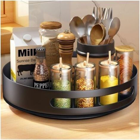 Plateau Tournant, Lazy Susan Métal En Acier Tournant Etagere A Epices, Plateau Tournant Epices Placard Cuisine Pour Cuisine Epices Rangement, Rangement Placard,30cm, Noir (1/5)