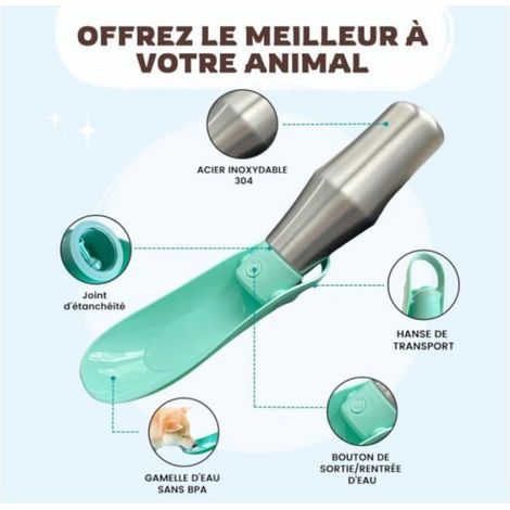 Gourde de voyage pour chiens réutilisable 750 ml en Acier Inoxydable non toxique garde l'eau fraiche pendant 10h - Accessoire (1/4)