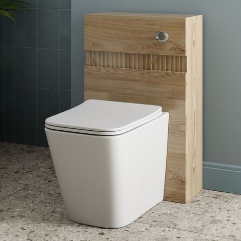 Bathroom Back To Wall BTW Toilet Unit Rimless Pan Cistern Seat Wood Fluted (1/5)
